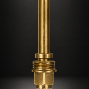 Premium CNC machined long brass faucet spindle with precision BSP threads for compression taps and plumbing valve assemblies.